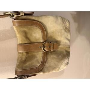 Coach Vintage Tan Suede SoHo Crossbody Bag with Leather Trim and Buckle Closure